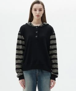 Best Sellers [LARTIGENT] SS 22 STRIPE HOODIE(BLACK)