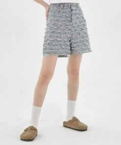 [NASTY FANCY CLUB] SS 22 CHECKER BOARD DENIM SHORTS (LIGHT BLUE)_F22QD323