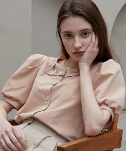 Best Sellers [JOORTI] SS 22 J966 Wrinkle Square Blouse (peach)