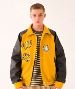 [MAINBOOTH] SS 22 Snowflake Varsity Jacket(MUSTARD)