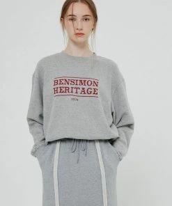 Best Sellers [BENSIMON] FW 21 HERITAGE LOGO CROP SWEATSHIRTS - MELANGE GREY