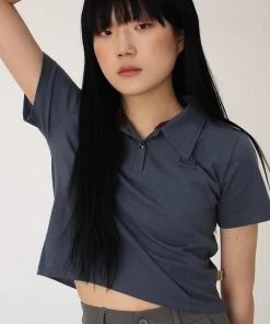 [ACHO] Summer 22 Logo Crop Collar T-shirt_Deep Blue Best Sellers