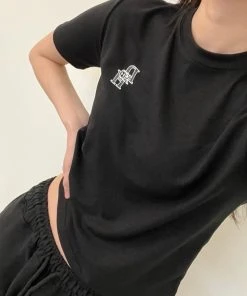 Best Sellers [DXOH] Seasonless STACK LOGO CROP BLACK