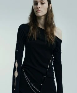 [PARKSSY] SS 22 Unbalance Hole Button Top _ Black