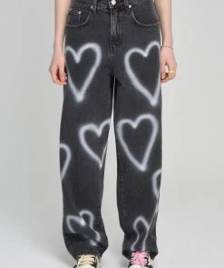 MIDNIGHTMOVE [MIDNIGHT MOVE] SS 22 Heart Denim Pants (black) Best Sellers