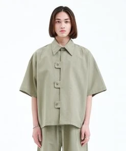[LA MER MA MAISON] Summer 22 BUTTON COVER LINEN SHIRT KHAKI
