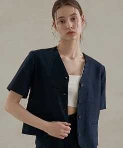 [JOORTI] SS 22 J982 Linen Short Jacket (navy) Best Sellers