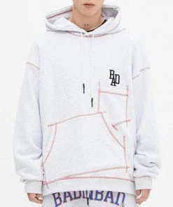 [BAD IN BAD] SS 22 DIAGONAL BIB LOGO HOOD_LIGHT GREY