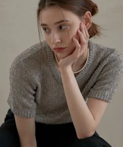 Best Sellers [JOORTI] SS 22 J971 U-neck Short Sleeve Knit (gray)