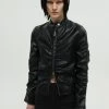 Best Sellers [NACHE] SS 22 SHIRRING LEARHER JACKET (UNISEX) - BLACK