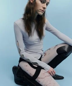 Best Sellers [PARKSSY] SS 22 Unbalance Hole Button Top _ Light Blue