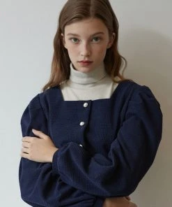 [JOORTI] SS 22 J890 Soft Square Neck Blouse (navy) Best Sellers