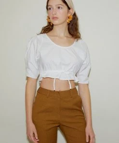 Best Sellers [ONNE] SS 22 Puff Crop String Blouse - White