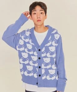 Best Sellers [AQOSTUDIOSPACE] SS 22 AQO BEAR PATTERN CARDIGAN SKY