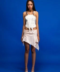 [CAPRICIEUX] Summer 22 Unbalance Shirring Slit Skirt (IVORY)