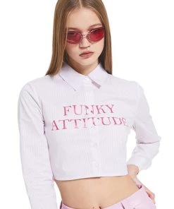 Best Sellers [CRANK] SS 22 LETTERING CROP SHIRT_PK (STRIPE)