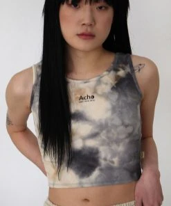Best Sellers [ACHO] Summer 22 Tie-dye Unbal Crop Sleeveless_Gray Beige