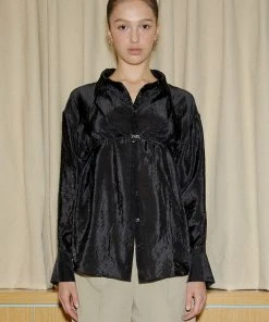 [ONNE] SS 22 Bikini Top Layered Shiny Blouse - Black