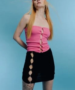 [PARKSSY] SS 22 Hole Button Top&Skirt _Pink/Black Best Sellers