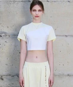 [MEENDERI] SS 22 BACK LACE-UP DIAGONAL TOP - LEMON