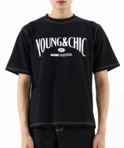 [BASICCOTTON] SS 22 YC Stitch Half Top - BLACK Best Sellers