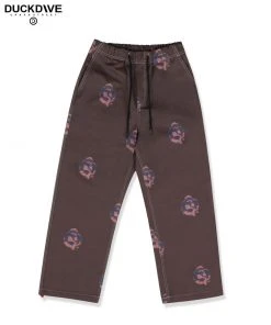 [DUCKDIVE] SS 22 Angel Pattern Cotton Pants BURGUNDY