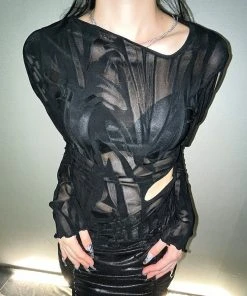 [MEZZOKUNST] Summer 22 Braid Stone Line Top - Black