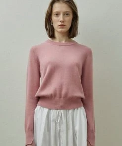 Best Sellers [STEP AROUND] SS 22 Merinole Slit Round Knitwear_PINK