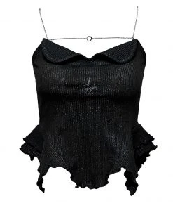 [MEZZOKUNST] Summer 22 Peplum Metal Wave Top - Black