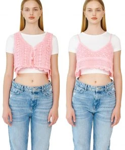 [LECYTO] Summer 22 BRA VEST KNIT 2PCS SET_(PINK) Best Sellers