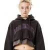 Best Sellers [RUNNING HIGH] SS 22 ARCH LOGO LAYERED CROP HOODIE [CHARCOAL]