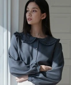 [JOORTI] SS 22 J919 Semi Frill Collar Blouse (charcoal)