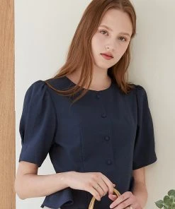 Best Sellers [JOORTI] Summer 22 J1007 Flare Puff Blouse (navy)