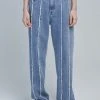 MIDNIGHTMOVE [MIDNIGHT MOVE] SS 22 2 Line Denim Pants (blue) Best Sellers