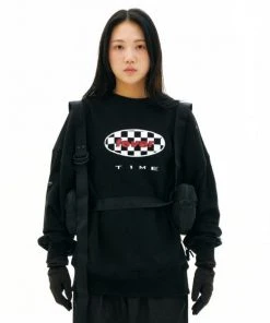 Best Sellers [FEVERTIME] SS 22 Signature Checker Sweatshirt, Fail Blue (Non-fleece-lined)