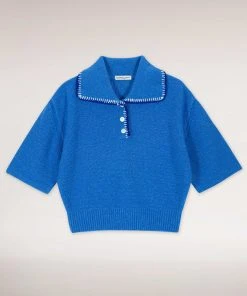 Best Sellers [SPARKLING PIECE] SS 22 CROCHET SHORT SLEEVE KNIT (BLUE)