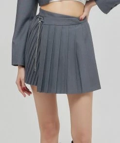 Best Sellers [KAGAMIL] Seasonless CHAIN PLEATS LAP SKIRT GRAY