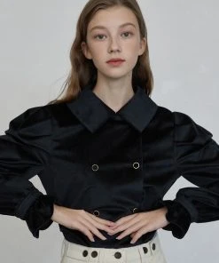 Best Sellers [JOORTI] SS 22 J881 Velvet Double Blouse (black)