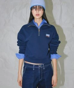 [SAYSRA] SS 22 POINT HALF ZIP SWEATSHIRT [NAVY]