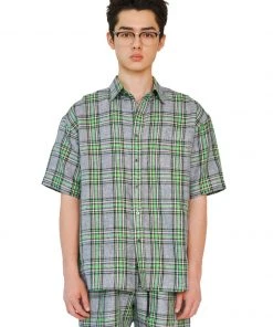 Best Sellers [LECYTO] Summer 22 MULTI CHECK SHIRTS_(GN/BK)