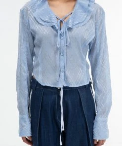 [GIMMETHEYOUNG] SS 22 LACE CHECK SHIRT / SKY BLUE