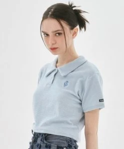 [NASTY FANCY CLUB] SS 22 FANCILY TERRY COLLAR CROP TEE (LIGHT BLUE)_F22QB432 Best Sellers