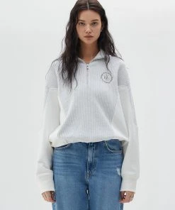 Best Sellers [LARTIGENT] SS 22 WAFFLE HALF ZIP TOP(WHITE)