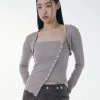 Best Sellers [SETUP EXE] SS 22 Oblique Button Sleeveless & Cardigan Set [Gray]