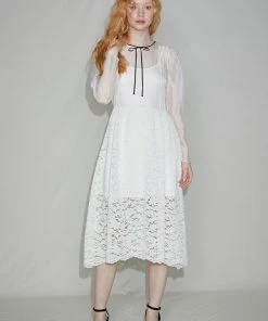 [SORRY TOO MUCH LOVE] Summer 22 Pintuck Lace Oganza Dress_White Best Sellers