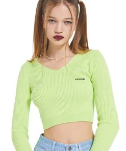 [CRANK] SS 22 V NECK CROP KNITWEAR_L.GR Best Sellers