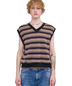 Best Sellers [LECYTO] SS 22 V-NECK SMOCK MULTI KNIT VEST_[BLACK]