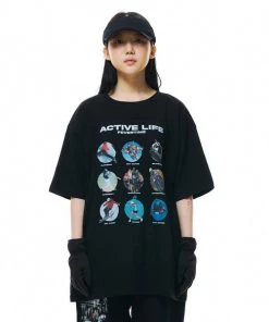 [FEVERTIME] SS 22 Circle Season Graphic Short-Sleeved T-Shirt Black Best Sellers