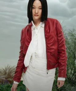 [NACHE] SS 22 SHIRRING LEARHER JACKET (UNISEX) - RED Best Sellers