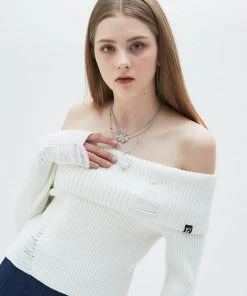 Best Sellers [LUV IS TRUE] Summer 22 OFF SHOULDER KNIT(WHITE)